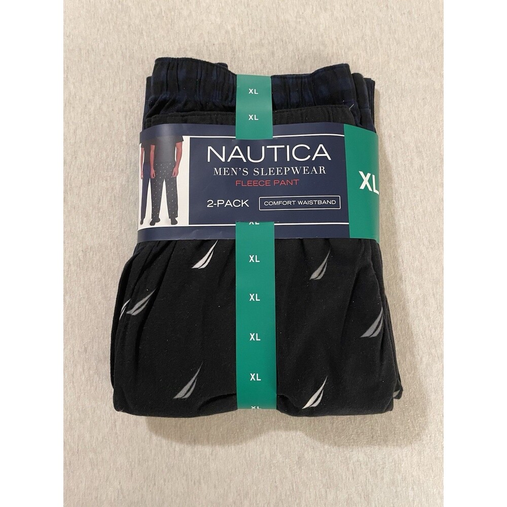 Nautica Men's Fleece Lounge Sleepwear Pajama Pants Black/Navy Size XL 2 Pack NWT